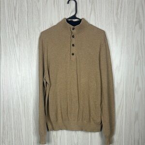 Brooks Brothers Men's Light Brown Button-Up Cotton-Cashmere Blend Sweater, L